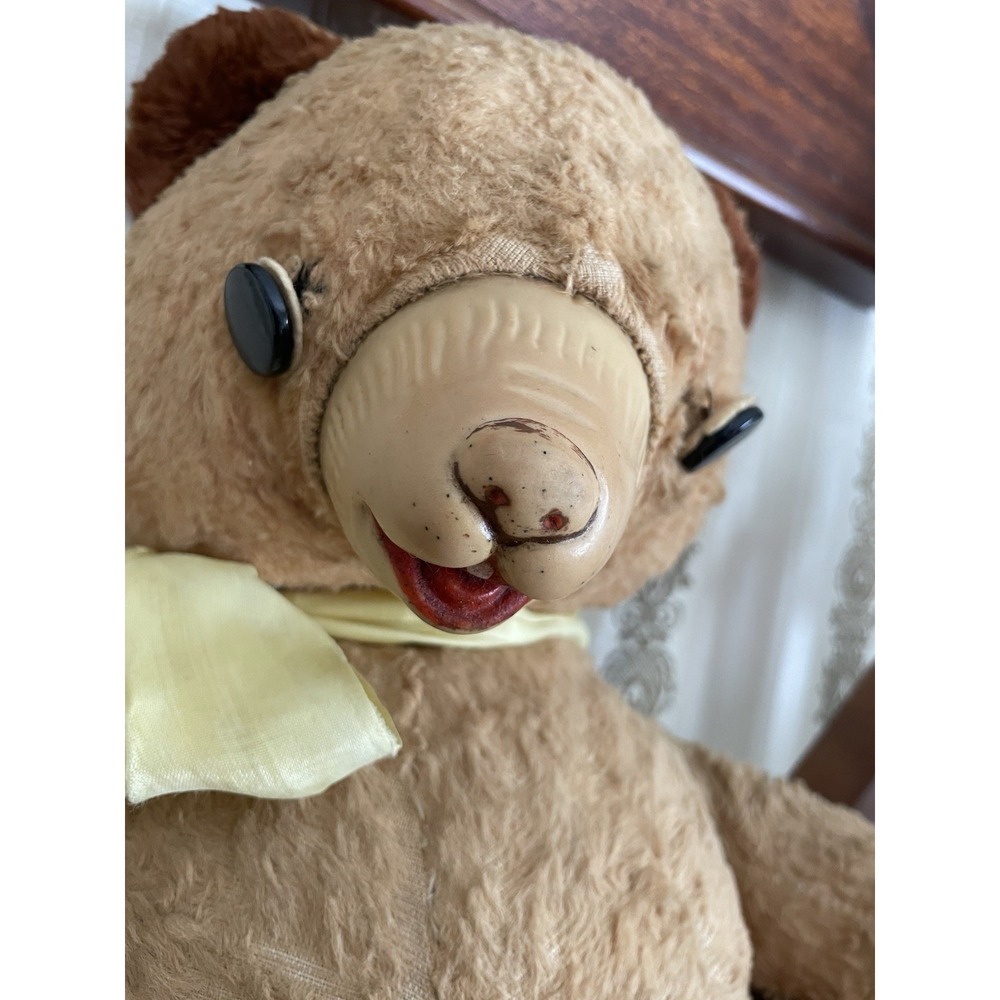 Vintage Very Old‎ Plush Teddy Bear Rubber Nose /Mouth Button Eyes - 1950s Estate - Picture 2 of 11